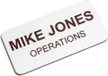 Custom Engraved Name Tag Badges – Personalized Identification with Pin or Magnetic Backing, 1.5 Inches x 3 Inches, White/Burgundy