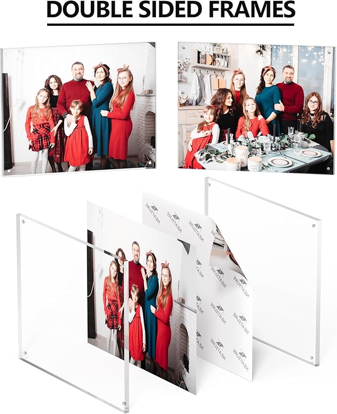 8x10 Acrylic Picture Frame 5 Pack, Clear Freestanding Double Sided Frameless Magnetic Photo Frames, Desktop Display Decor Gift