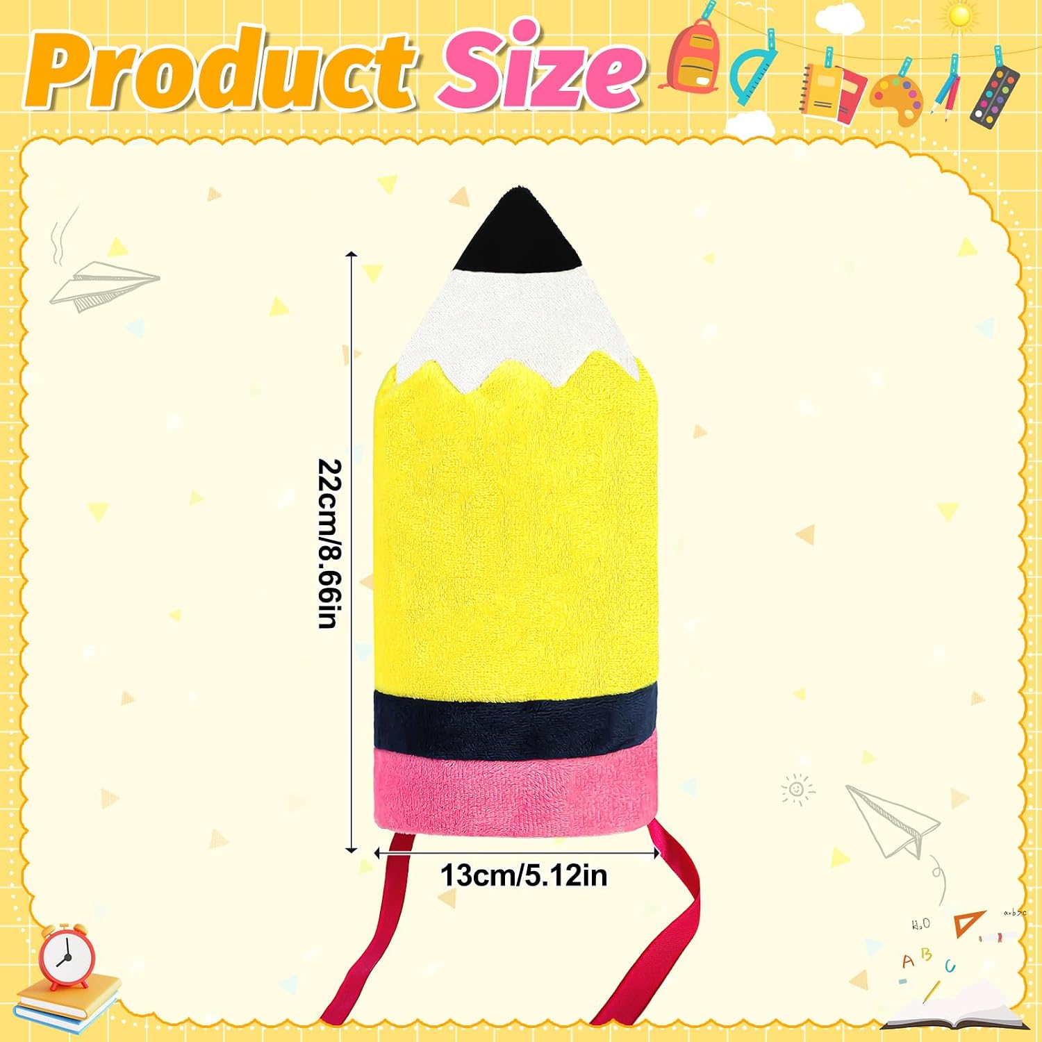 Pencil Back to School Tree Topper, 9inch Tall Velvet Pencil Tree Topper Decor for Party Home Office Classroom Student Teacher Indoor/Outdoor Tree Top Decoration Gifts