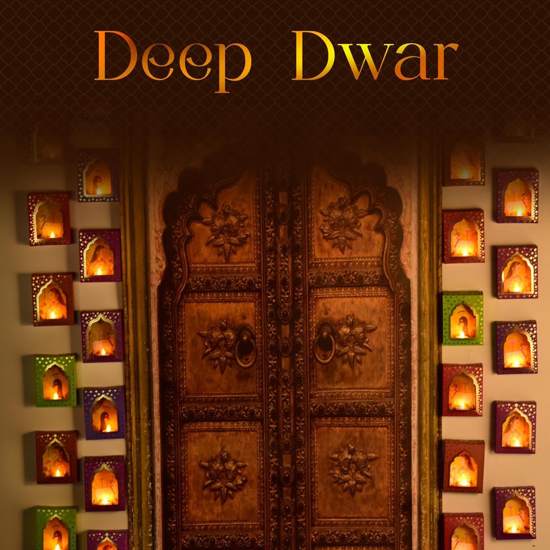 Island Rangoli Paper Deep Dwar (Pack of 12) with LED Candle, Jharokha Style Wall & Home Decor for Diwali Decoration, Festive Decor, Wall Decor
