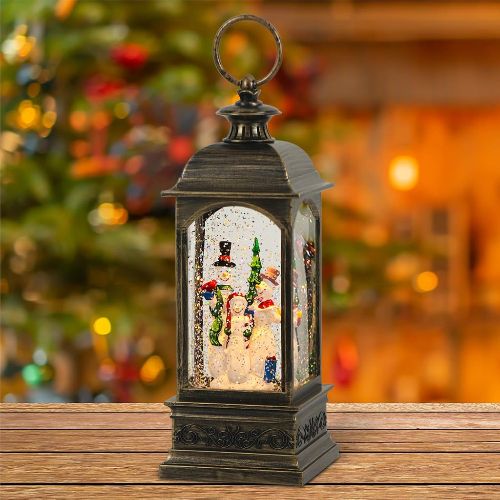 Christmas Snow Globe Swirling Glittering Snowman Scene with Timer & Music, Lighted Water Lantern USB Lined/Battery Operated for Christmas Festival Decoration Gifts - 11.4 inch