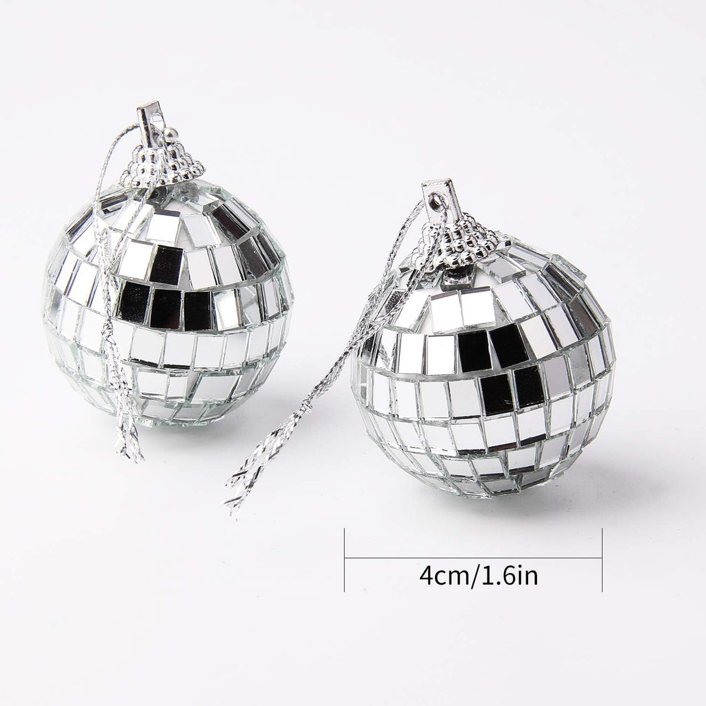 12 Pcs Silver Disco Mirror Ball for Party Decoration, Christmas Tree Wedding Birthday Party Ornaments(4CM)