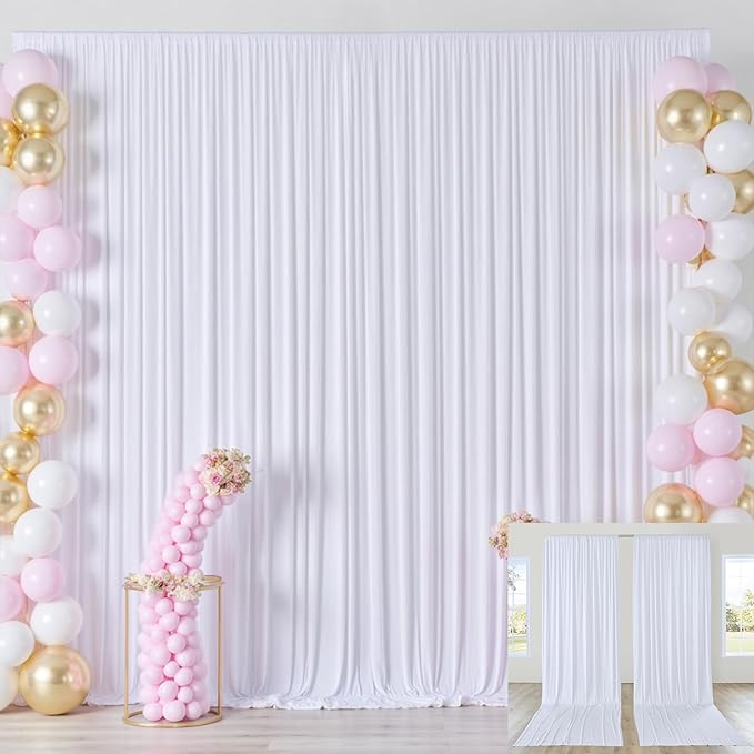 40ftx10ft Wrinkle Free White Backdrop Curtains for Party Background, 8 Panels 5x10ft Silky Polyester Photo Backdrop Drapes Back Drop Cloth for Wedding Birthday Photography Bridal Baby Shower Decor