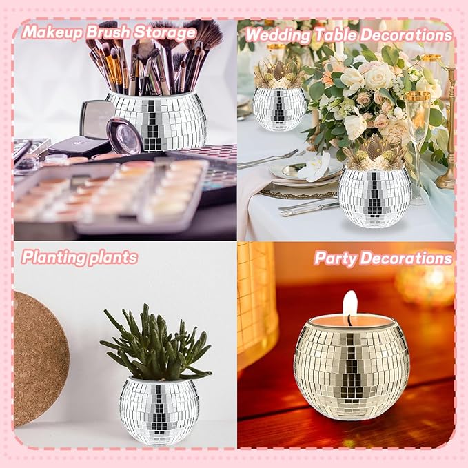 9 Pcs Disco Ball Vase,Glass Disco Ball Vases, Mirror Disco Balls,Candle Holder Vase,Disco Ball Decorations,Wedding Centerpieces,Birthday Parties,Bedroom,Office Decorations (5 x 6 inches)