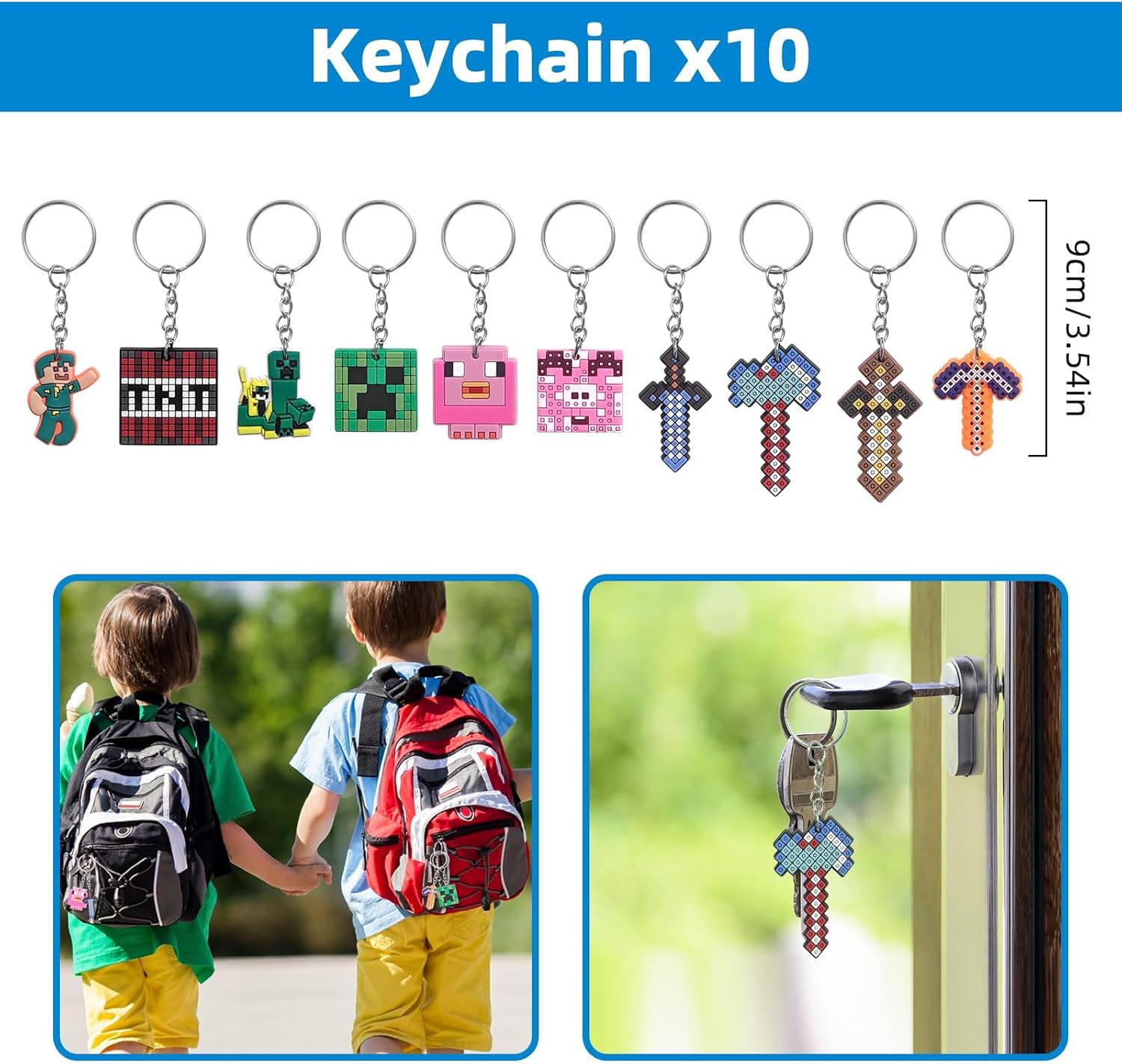 For Pixel Style Birthday Party Supplies, 90pcs Party Favors for , Includes 50 Stickers, 10 Gift Bags, 10 Wristbands, 10 Keychains, 10 Badges.