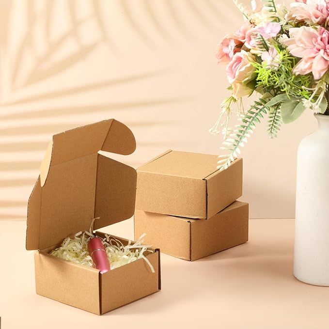 Qilery 60 Pcs Shipping Boxes Cardboard Gift Corrugated Cardboard Brown Boxes Mailer Packaging for Mailing Small Business Present (4x 4 x 2 Inch)