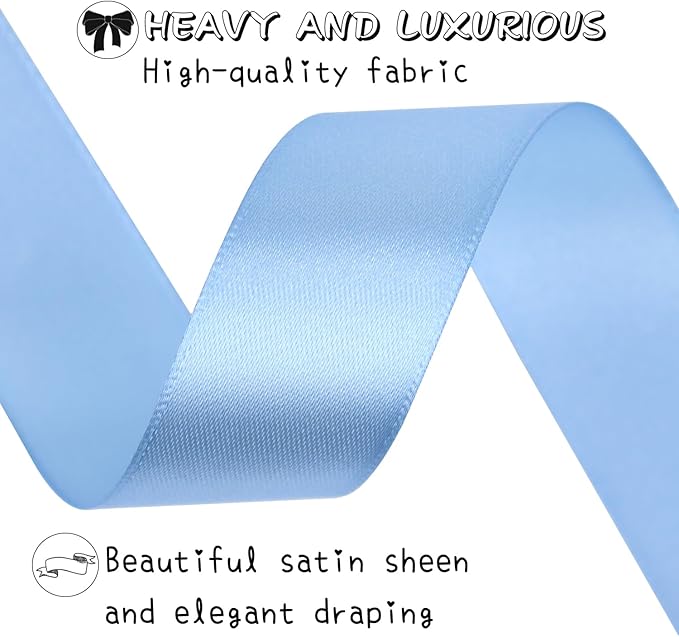 Lake blue Solid Satin Ribbon 1 Inch 25 Yards Solid Polyester Fabric Ribbon for Gift Wrapping Wedding Christmas Baby Shower Birthday Party Decoration Handmade Immortal Flower Craft