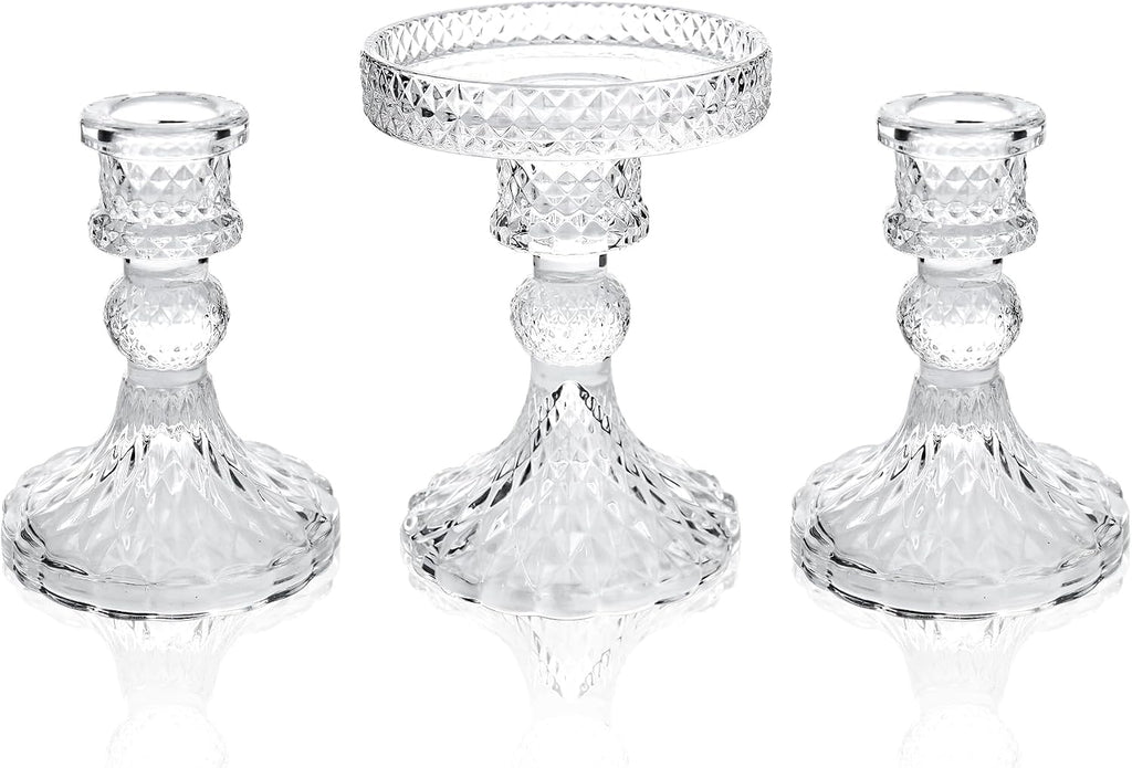 Unity Candle Holder - Glass Candle Holders for Pillar Candles Taper Candles, Glass Candlestick Holders Set of 3, Decorative Clear Glass Candlestick Holder for Wedding Table Dinning Church Centerpiece