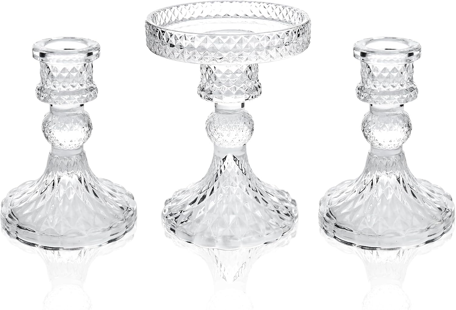 Unity Candle Holder - Glass Candle Holders for Pillar Candles Taper Candles, Glass Candlestick Holders Set of 3, Decorative Clear Glass Candlestick Holder for Wedding Table Dinning Church Centerpiece