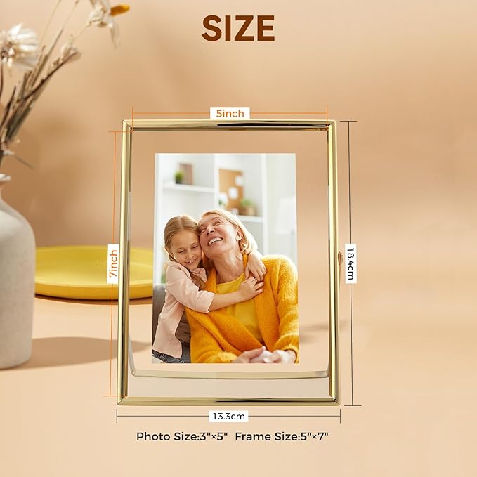 Gold Floating Frame, 5"x7", Vertical, For Picture 4x6, 3.5x5, 2x3 with Floating Effect, Small Tabletop Photo Frame, Classy For Anniversary, Wedding, or Birthday
