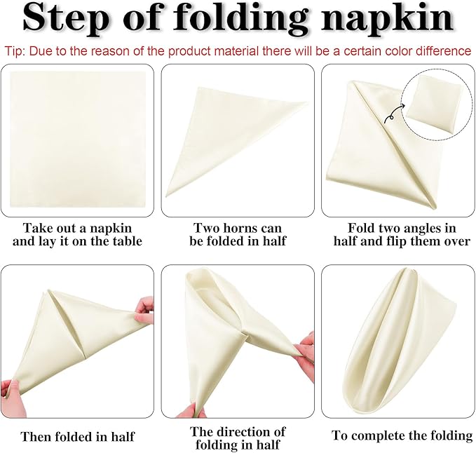 ANECO 12 Pieces Satin Napkins Soft Dinner Napkins Square Table Napkins 17 x 17 Inches for Restaurant Weddings Party Dinner Decoration (Ivory)