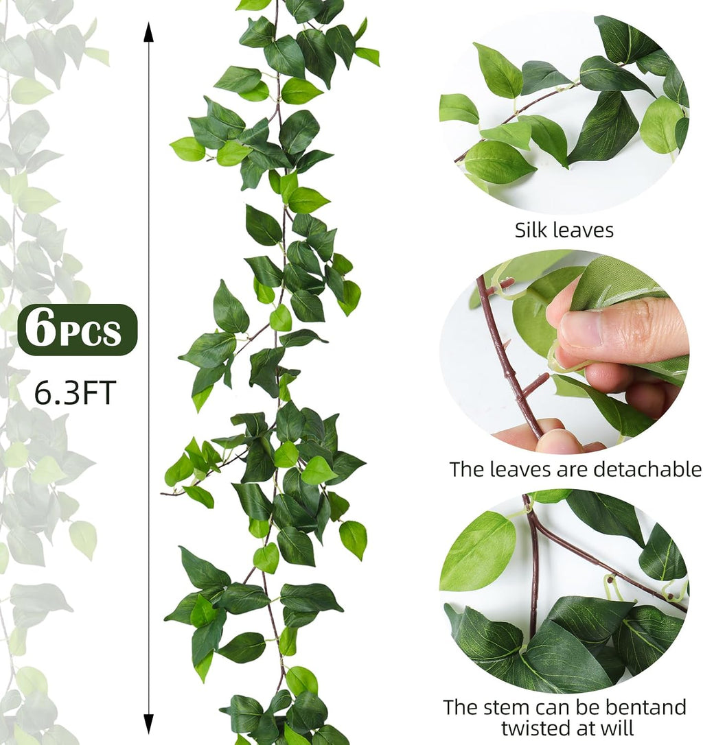 recutms 6pc fake vines artificial ivy garland silk, side view