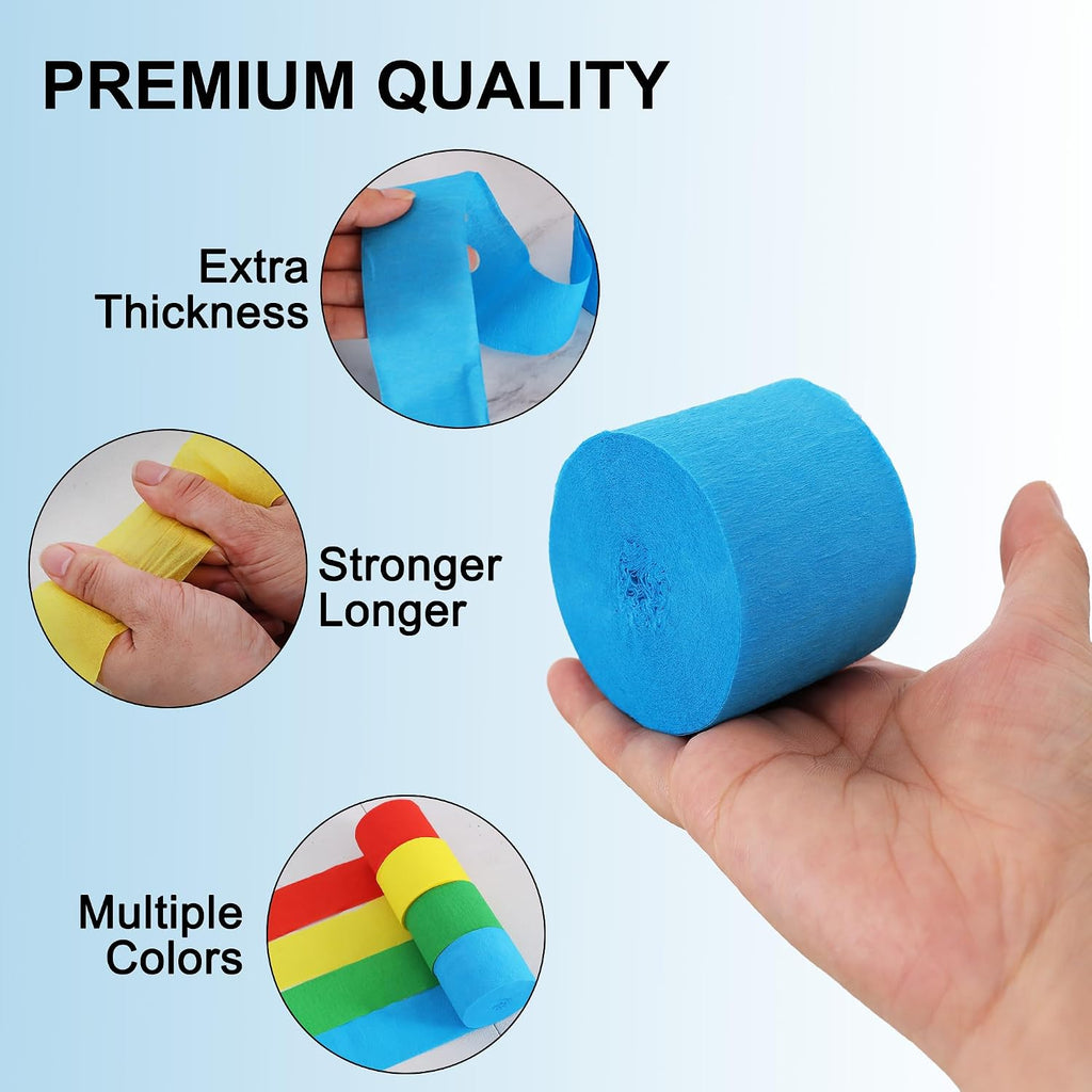 BEISHIDA 8 Rolls Red Yellow Blue and Green Crepe Paper Streamers for Carnival Circus Sesame Street Paw Party Decorations, Birthday DIY Craft Paper(1.8 Inch x 82 Ft/Roll)