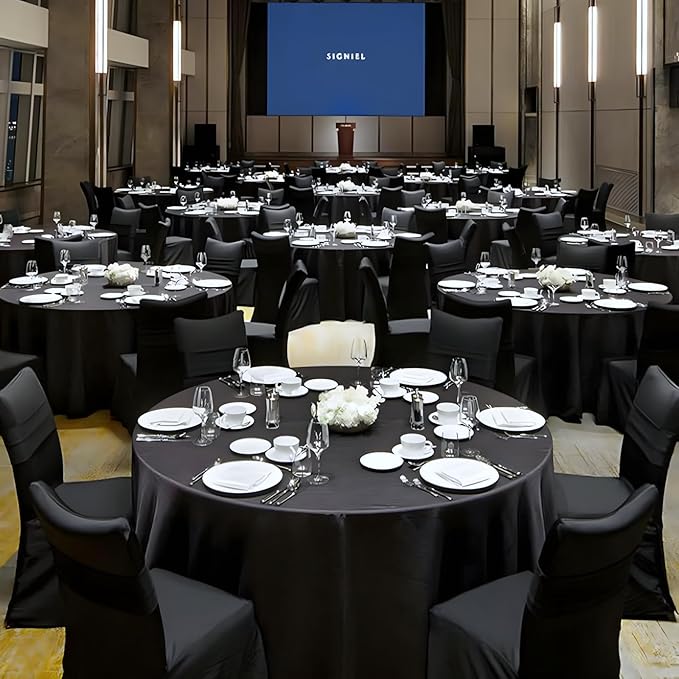8 Pack Black Round Tablecloth 108 Inch Black Table Cloth Stain and Wrinkle Resistant Round Tablecloths Reusable and Washable Polyester Fabric Table Covers for Buffet Wedding Party and Banquet