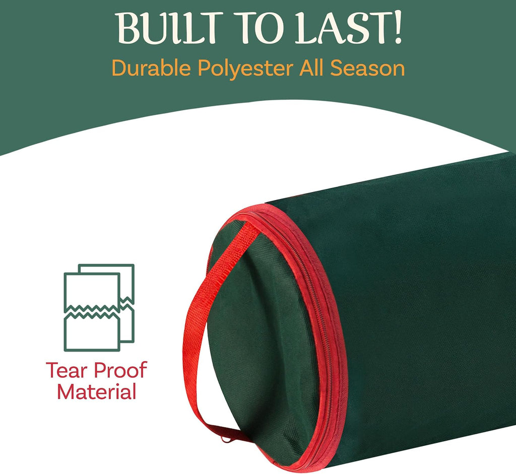 Set of 2 Wrapping Paper Storage Bags - Zippered Canvas Totes with Sturdy Nylon Handles - Fits Up to 40-Inch Rolls of Gift Wrap by Elf Stor (Green)
