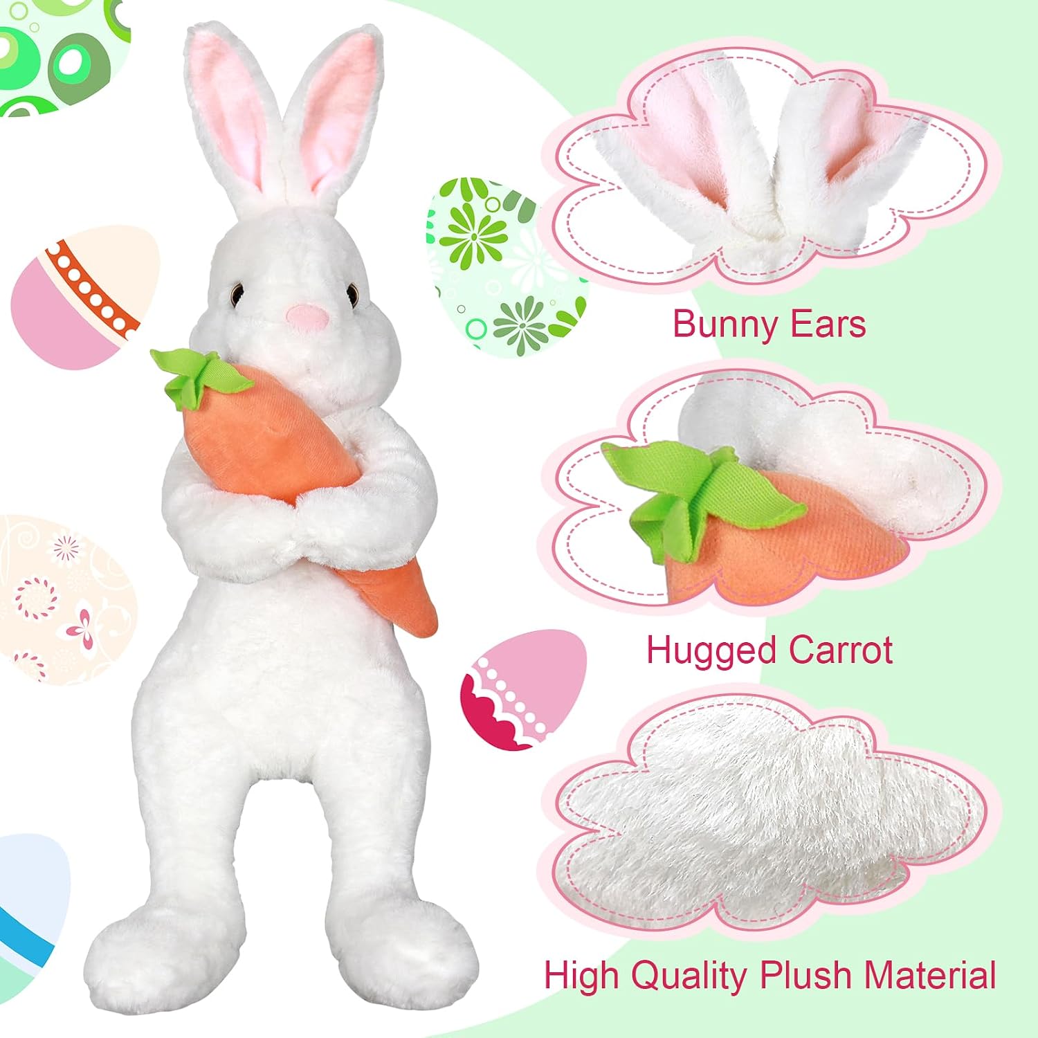 Hongsome Easter Bunny Tree Topper Decorations,Spring Plush Rabbit Hugged Carrot for Tree Basket Stuffers Holiday Home Party Supplies Decor White