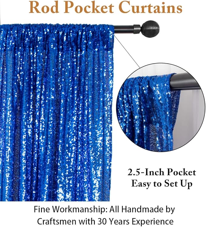 ShinyBeauty Blue Sequin-Backdrop Curtain - 2 Panel, 5FT x 10FT - Wedding & Photography Backdrop - Royal Blue Sequin Fabric