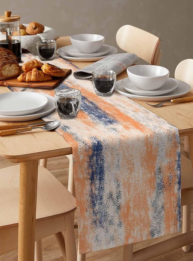 Vintage Oil Painted Cotton Linen Table Runner for Dining Kitchen, Wedding Outdoor Party Tablerunners Decoration, Abstract Modern Orange Minimalist Dresser Scarf Coffee Tablecloth Runners 13x60 Inches