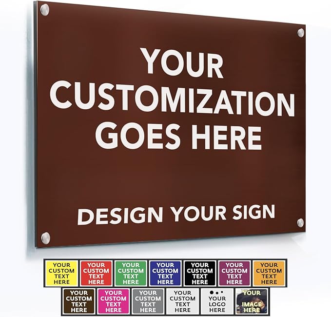 Custom Metal Signs, Personalized Aluminum, Customized Safety, Business Signs, Waterproof Outdoor, White Aluminum (Brown, 30x24 In)