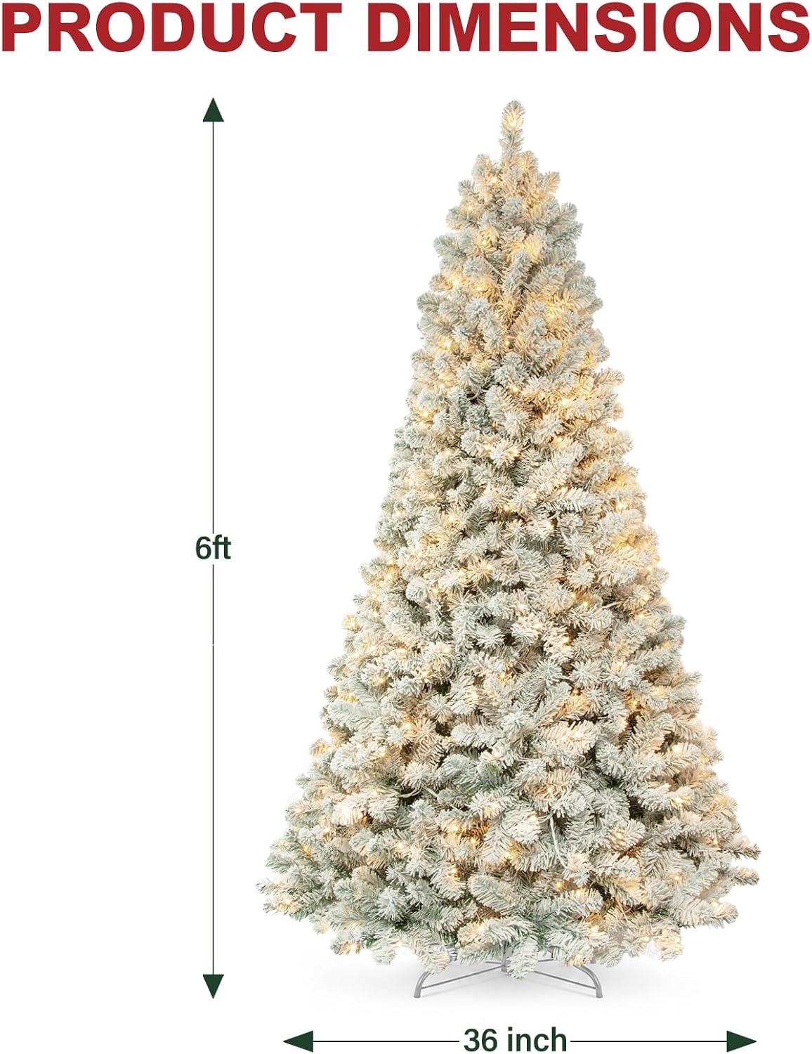 Hykolity 6 ft Prelit Snow Flocked Christmas Tree with 200 Warm White LEDs