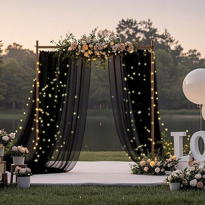 Ledido 10×10ft Tulle Backdrop Curtains with Lights String - 300LED Fairy Lights Sheer Curtain Backdrop for Weddings Baby Shower and Birthday Party Decorations(2 Panels 5×10ft)