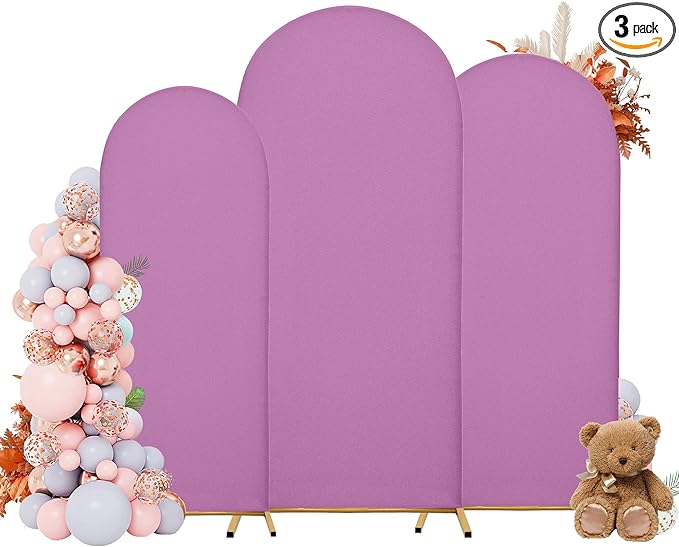 Wedding Arch Covers Arch Backdrop Cover Arch Stand Covers 7.2FT 6.6FT 6FT Set of 3 Arch Cover Spandex Fabric Stretchy Backdrop for Wedding Birthday Party Decoration Baby Shower (Lilac)