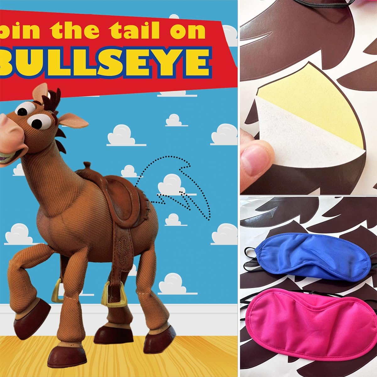 Toy Inspired Stories Party Supplies, Pin The Tail on The Bullseye Party Game, Large Poster 24PCS Reusable Tail Stickers for Kids Boys Birthday Party, Toys 4th Party Favors