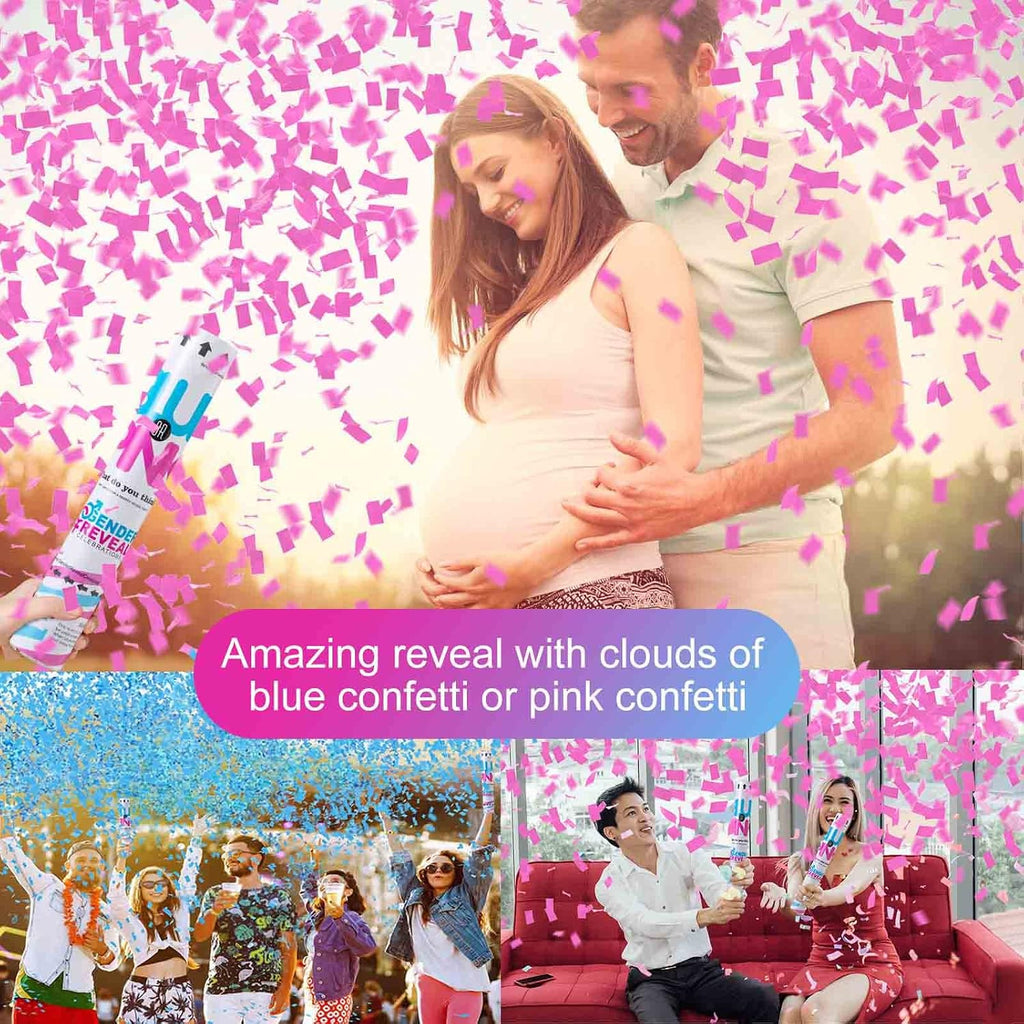 Premium Gender Reveal Confetti Cannon, Set of 4 Mixed (2 Blue 2 Pink) Gender Reveal Confetti Cannon Popper, for Gender Reveal Decorations and Baby Gender Reveal Party Supplies, Pink&blue