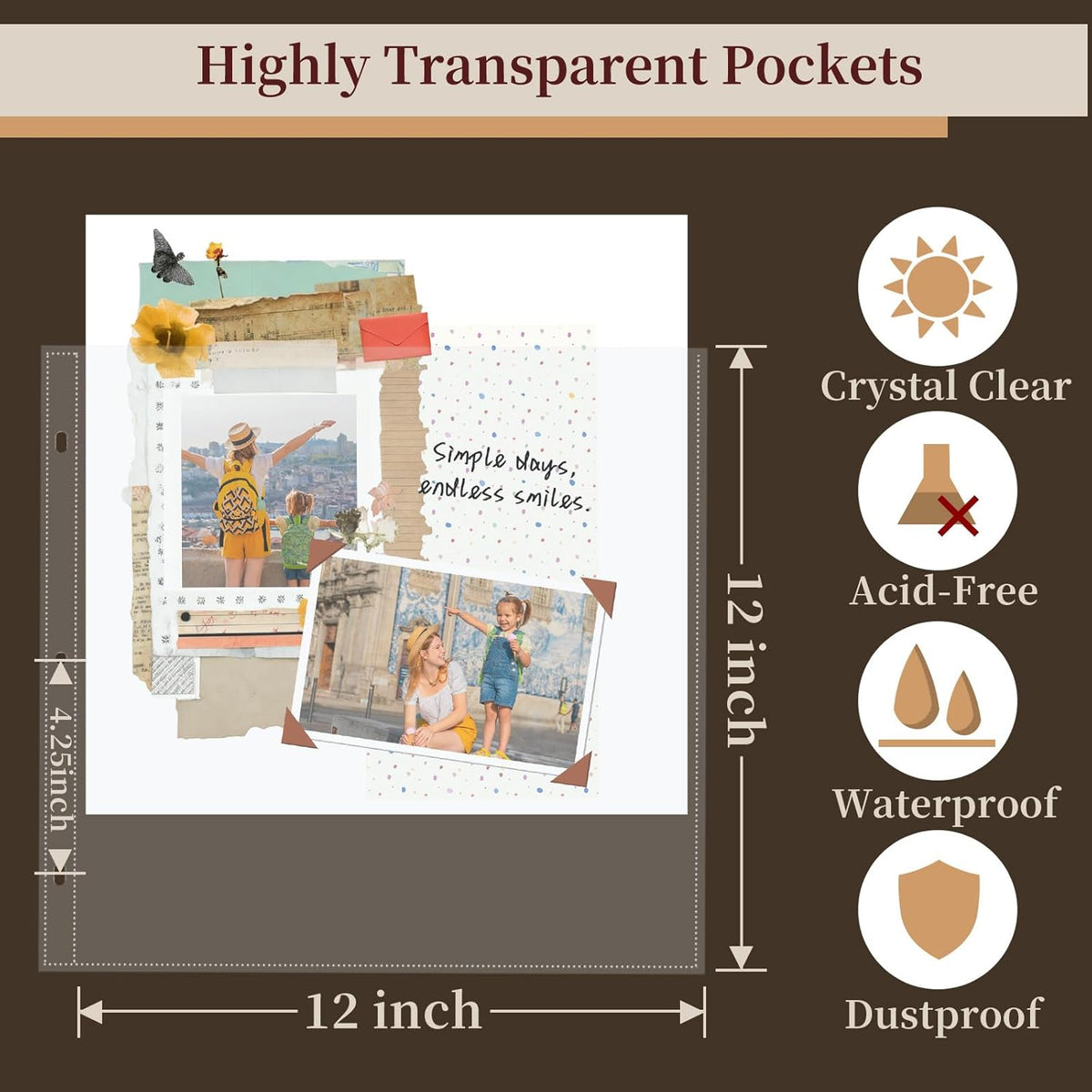 12x12 Inch Large Scrapbooks Photo Album, 3 Ring Binder, Beige
