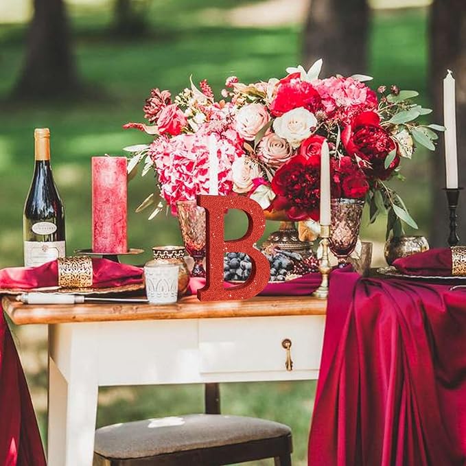 TONIFUL 8 Inch Red Glitter Letter B Table Centerpiece A-Z Red Birthday Party Decorations,Red Alphabet B for Birthday,Chrismas,Graduation,Bridal Shower,Wedding,Anniversary Party Supplies