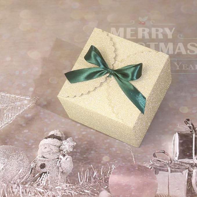 WEWILUCK Small Gift Boxes for Presents, Gold Glitter Christmas Gift Boxes Bulk for Women, Man, Empty Square Gift Box for Gifts Widely Used in Various Occasions(4.75” x 4.75” x 3.53”)