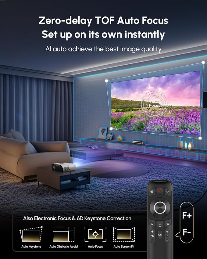 Daylight Projector 4K Ultra HD 2300 High ANSI Smart Home Theater with WiFi 6, Bluetooth, NFC, Streaming Apps, Bright Daytime Proyector, HDR10+, Auto Focus, HDMI 2.1 USB for Movie Video Gaming White