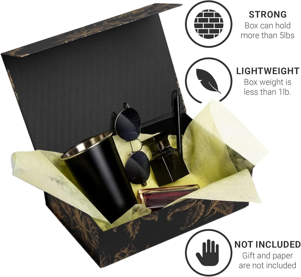 Sorarto Luxury Keepsake Gift Box | Black Gold Floral Decorative Boxes with Magnetic Lids for Presents, Wedding Memory Box, and Bridal Gifts. 13.5" x 9" x 4.3"