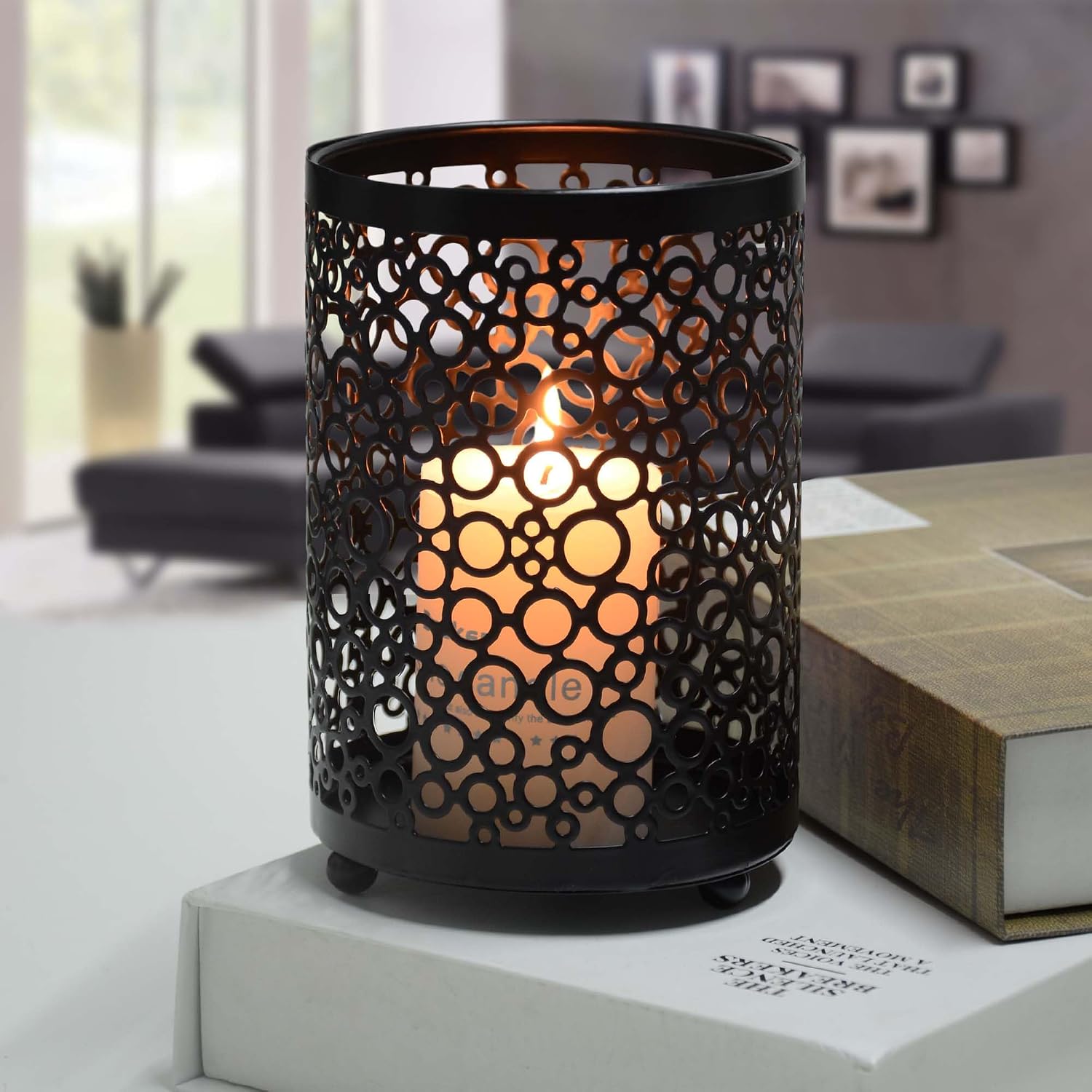Metal Candle Holders Set of 3, Decorative Tealight Candle Holder Sets, Candlestick for Pillar Vintage Style Perfect for Tabletop Centerpieces (Black, Bubble Pattern)