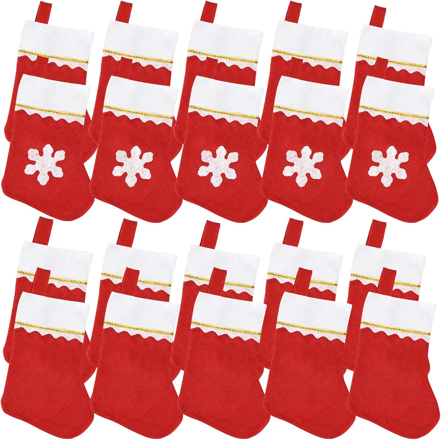 Jmkcoz 20 Pack Christmas Mini Stockings Sock Decoration Snowflake Tableware Holders, Red Felt Knife Spoon Fork Bag Candy Pouch Bag Plush Cuff Socking for Xmas Party Tree Dinner Table Home Ornaments