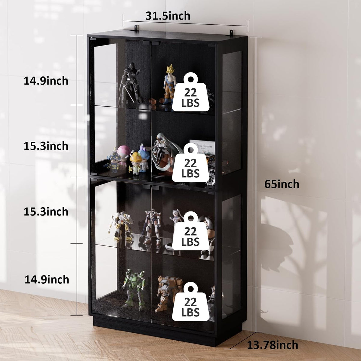 display cabinet with glass doors 4 tier glass shown in use