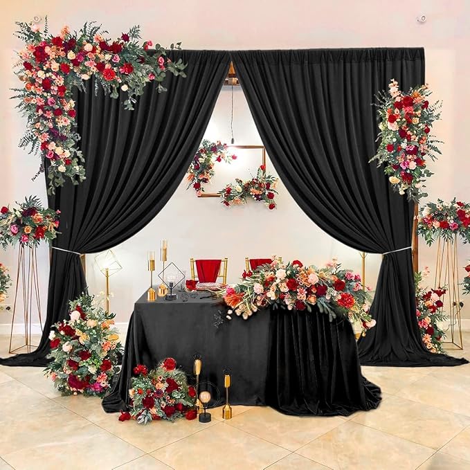 AK TRADING CO. 10 feet x 10 feet IFR Polyester Backdrop Drapes Curtains Panels with Rod Pockets - Wedding Ceremony Party Home Window Decorations - Black