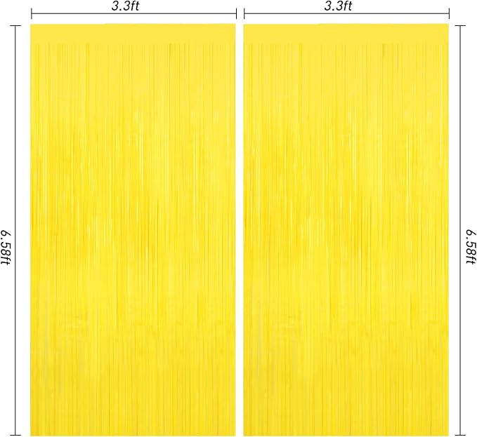Yellow Tinsel Foil Fringe Curtains Backdrops,2Pack Door Streamers Photo Booth Backdrop for Birthday Party, Tinsel Curtain Backdrop for Baby Shower Bachelorette Christmas Party Decorations. Disco Decor