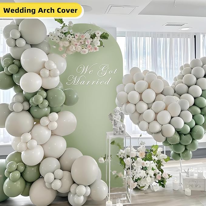 HEMMOTOP Green Arch Cover, 7.2 ft Spandex Wedding Balloon Arch Covers Stretchy Backdrop, Round Top Photo Stand Cover for Birthday, Baby Shower, Party, Reusable Double-Sided (Matcha Green, 7.2 ft)