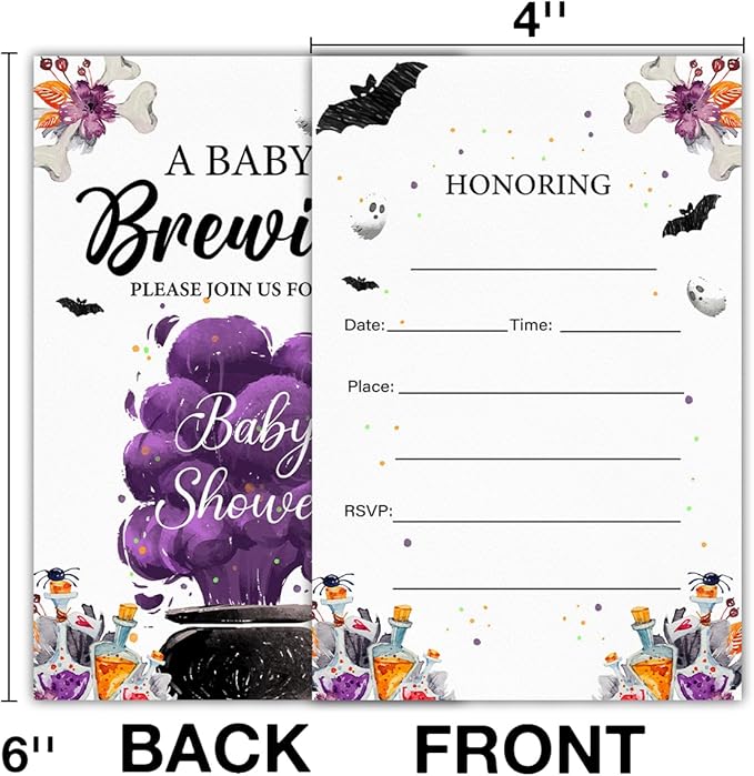 Halloween Baby Shower Party Invitations, a Baby Is Brewing Baby Shower Wizard Brewing Halloween Party Fill in Invites Cards With Envelopes (20 Count), Double Sided Design