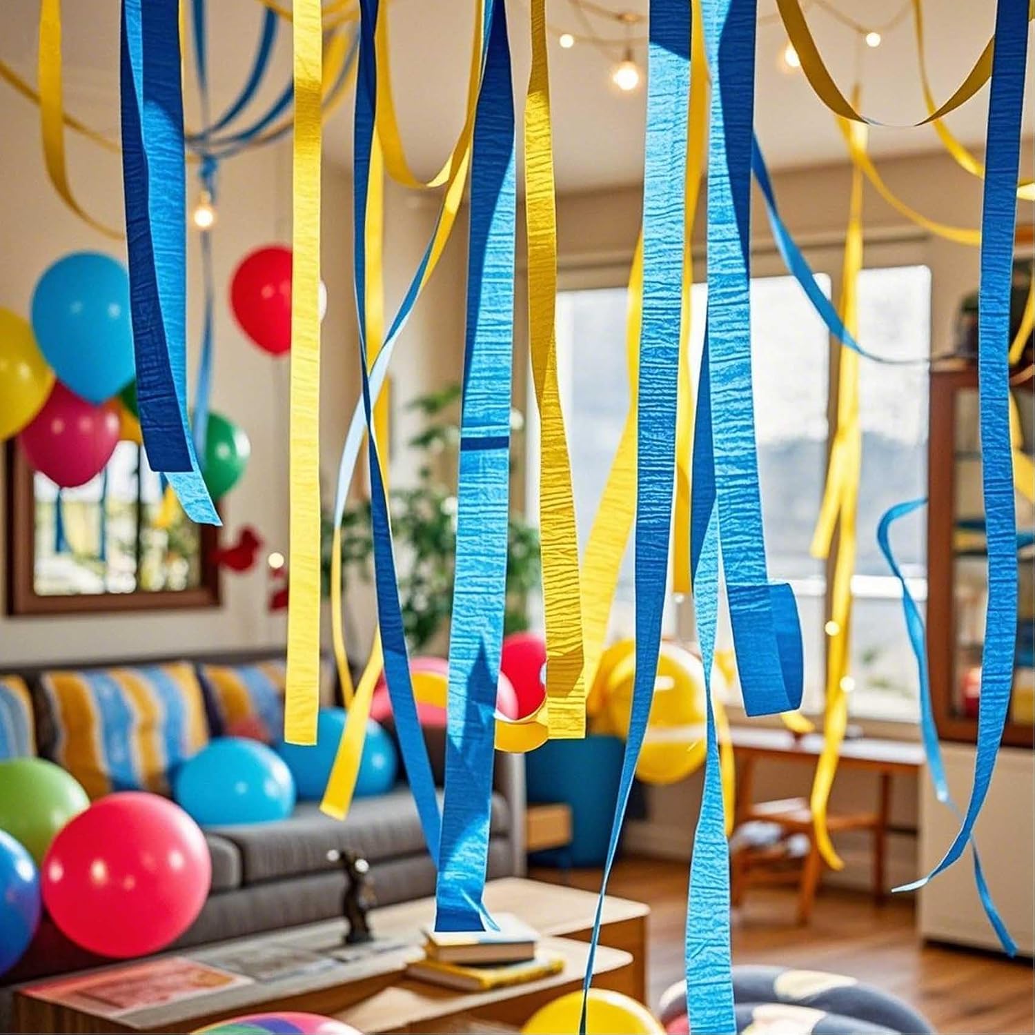 Yellow and Blue Crepe Paper 6 Pcs Streamers for Party Decorations, Birthday Wedding DIY Crafts, Gift Wrapping Supplies