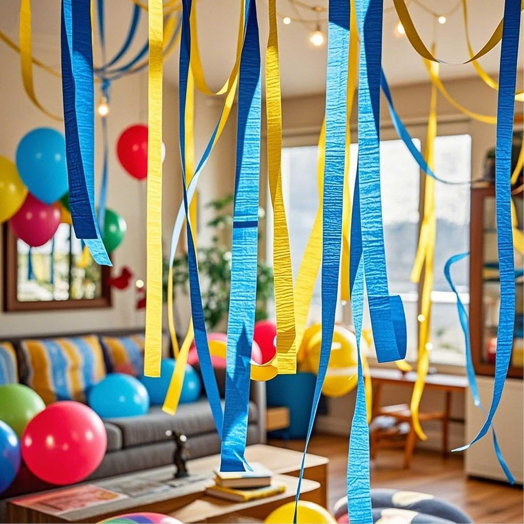 Yellow and Blue Crepe Paper 6 Pcs Streamers for Party Decorations, Birthday Wedding DIY Crafts, Gift Wrapping Supplies