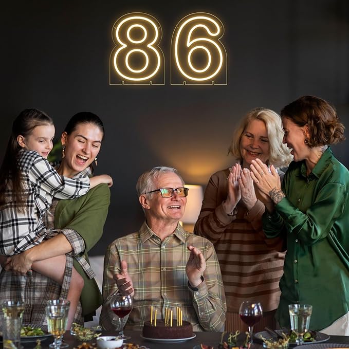 Number 8 LED Neon Sign Backdrop Birthday Party Decoration, 11.3" Height Warm White Marquee Number Eight Light Up Sign for Wedding Anniversary Window Wall Table, Indoor Battery Operated or USB