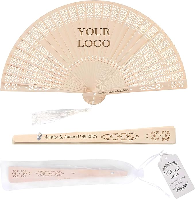 100 PCS Custom Fans Personalized Folding Fans for Line Dancing Wooden Hand Fan Wedding Favors Bulk Fans for Guests Party Event Use (Style16)