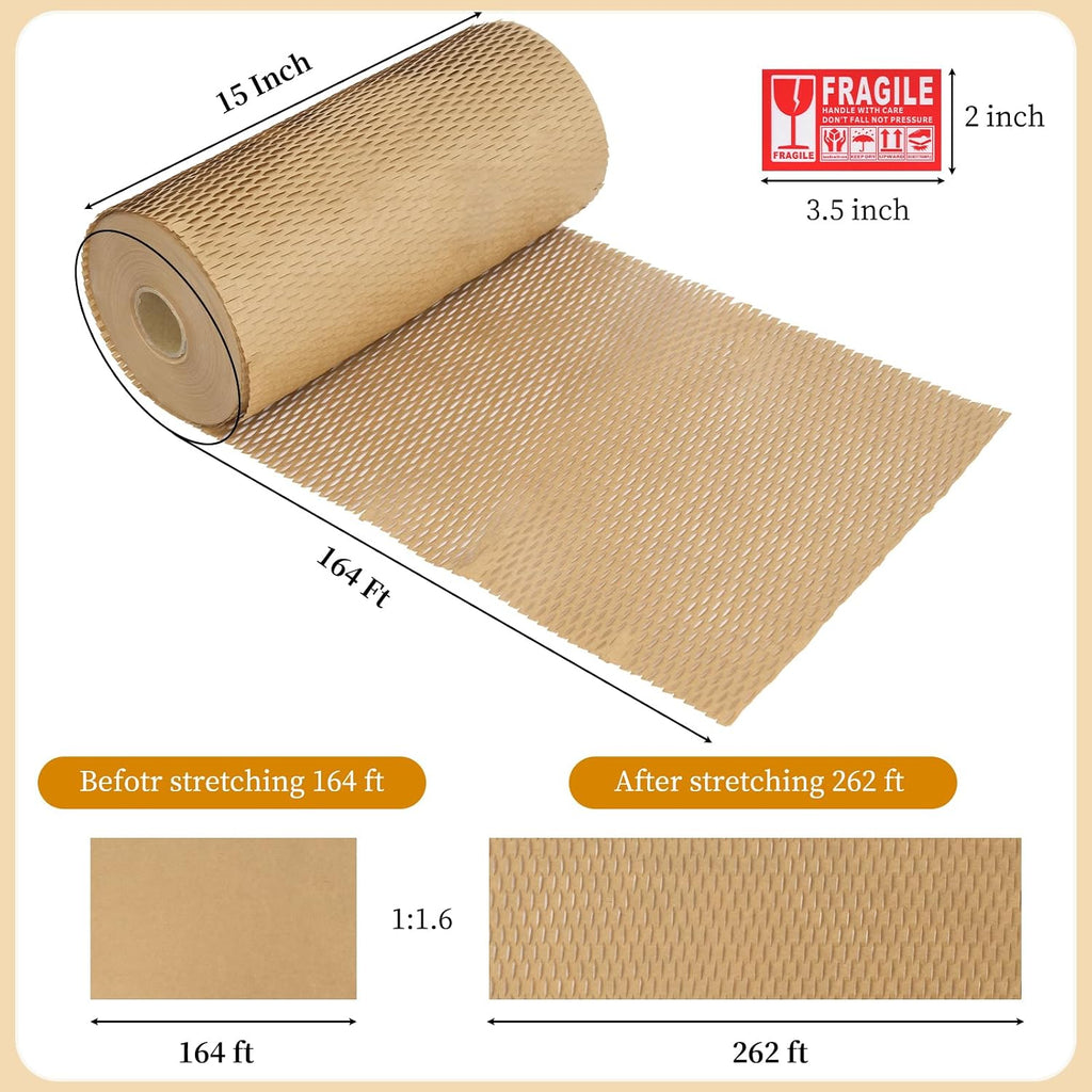 brown honeycomb packing paper 2 rolls, 15 x shown in use