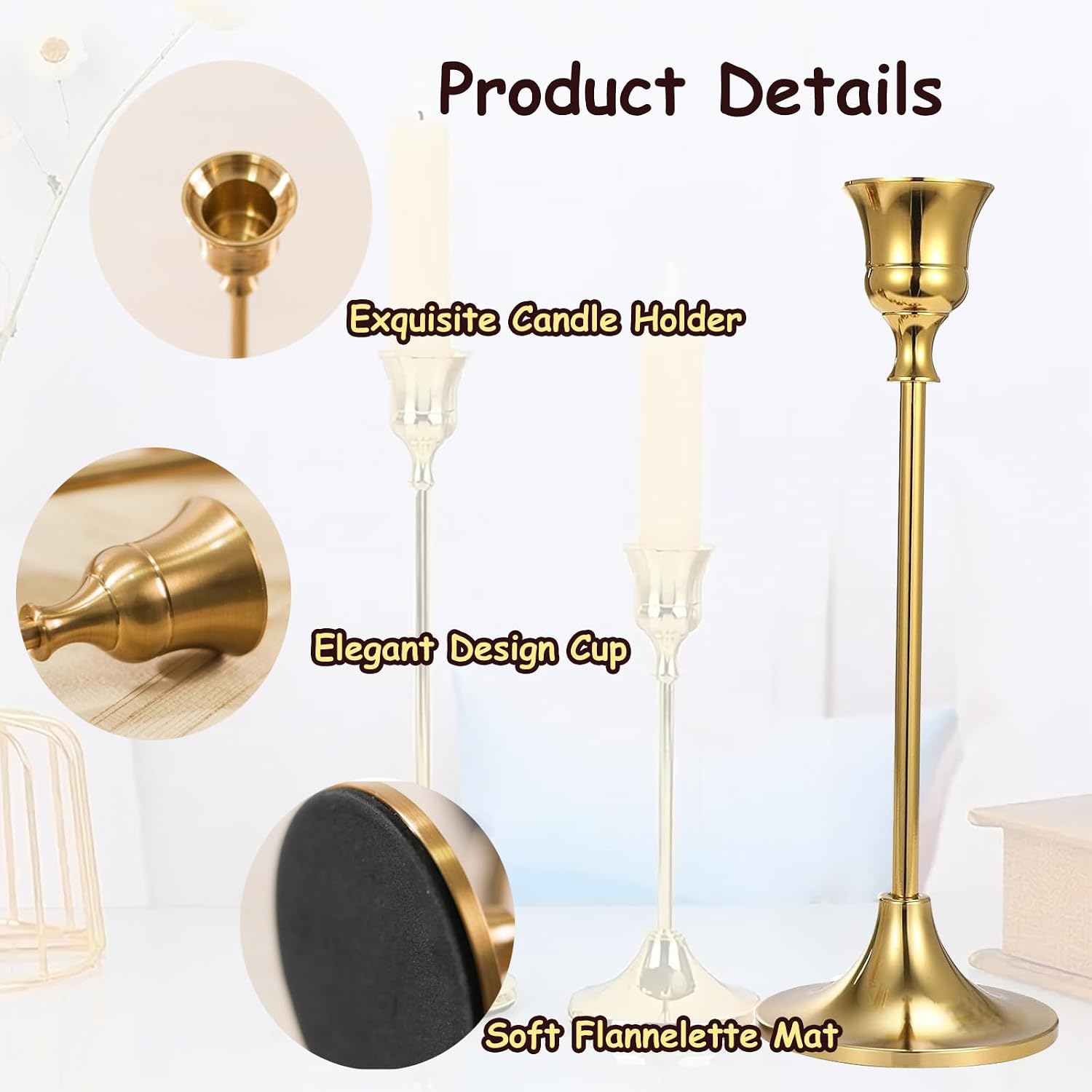6Pcs Gold Metal Taper Candle Holders, Decorative Candlestick Holders for Wedding Table Centerpiece, Fireplace Mantel, Dining Room, Housewarming Gift