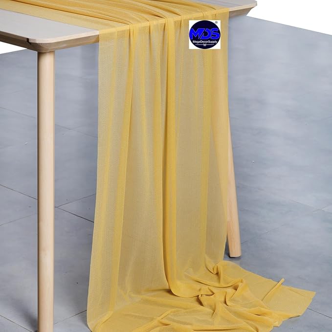 MDS Halloween Chiffon Table Runner - 25 Pack, 29 x 170 Inches, 14ft Each - Sheer Spooky Table Runners for Haunted House Parties, Trick-or-Treat Tables, Witchy Décor, Wedding & Events - Gold