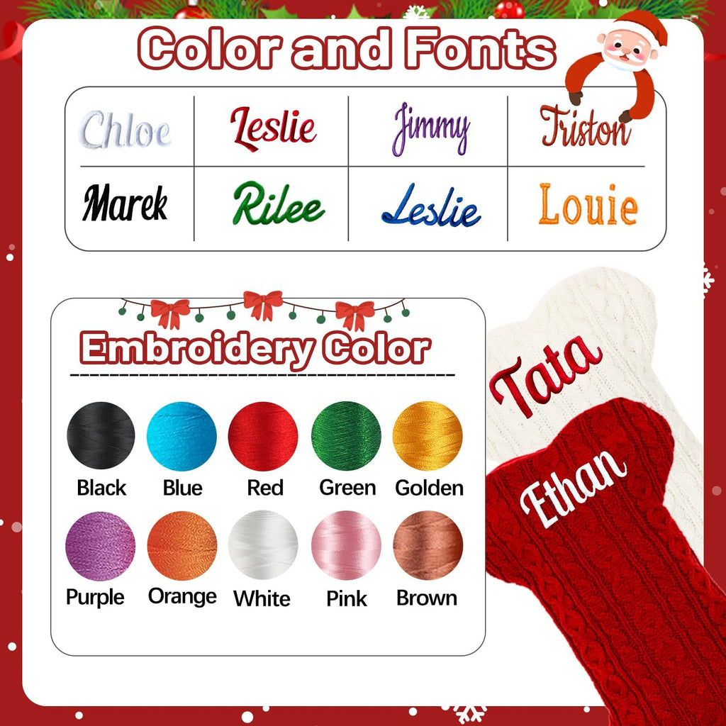 1Pc Personalized Dog Christmas Stockings, Custom Embroidered Name Pet Dog Stockings Christmas, Family Knitted Bone Xmas Stocking with Name for Dogs