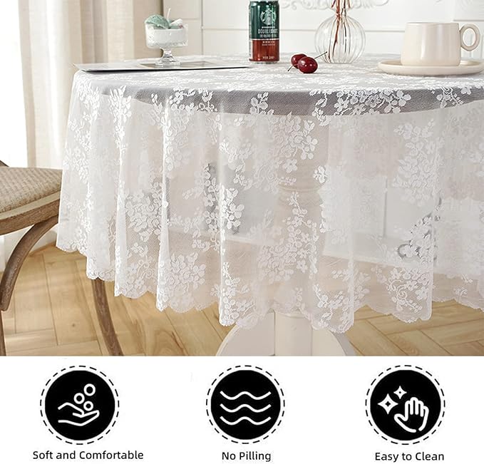 Jeloris Round Lace Tablecloth with Elegant Scalloped Bottom for Any Special Event Such as Wedding, Birthday Party, Baby Shower, Anniversary (78 inch, Style 1)