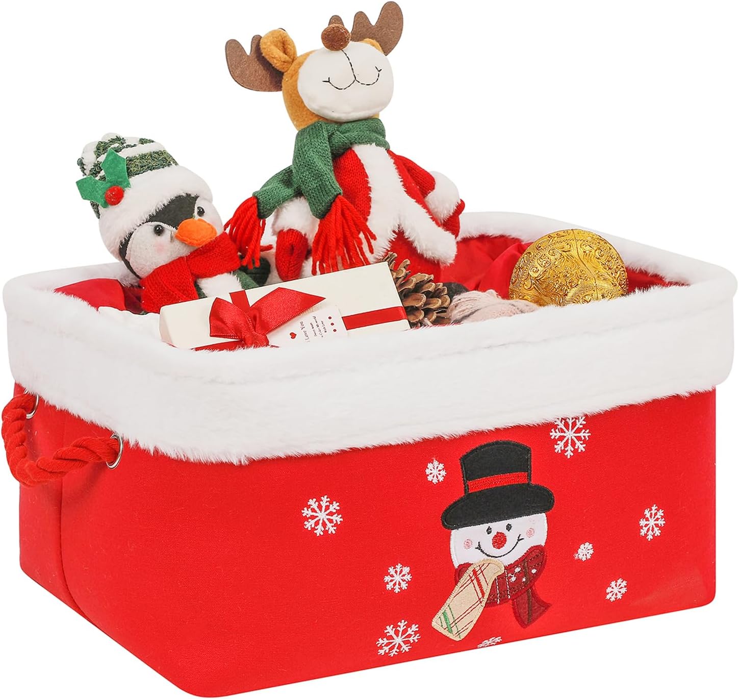 Christmas Gifts Baskets Empty Christmas Ornament Box Xmas Storage Baskets Canvas Toys Organizer Bin for Holiday, Snowman Raffle Basket Foldable Baskets for Nursery/Living room, Kids Toy Chest, Large